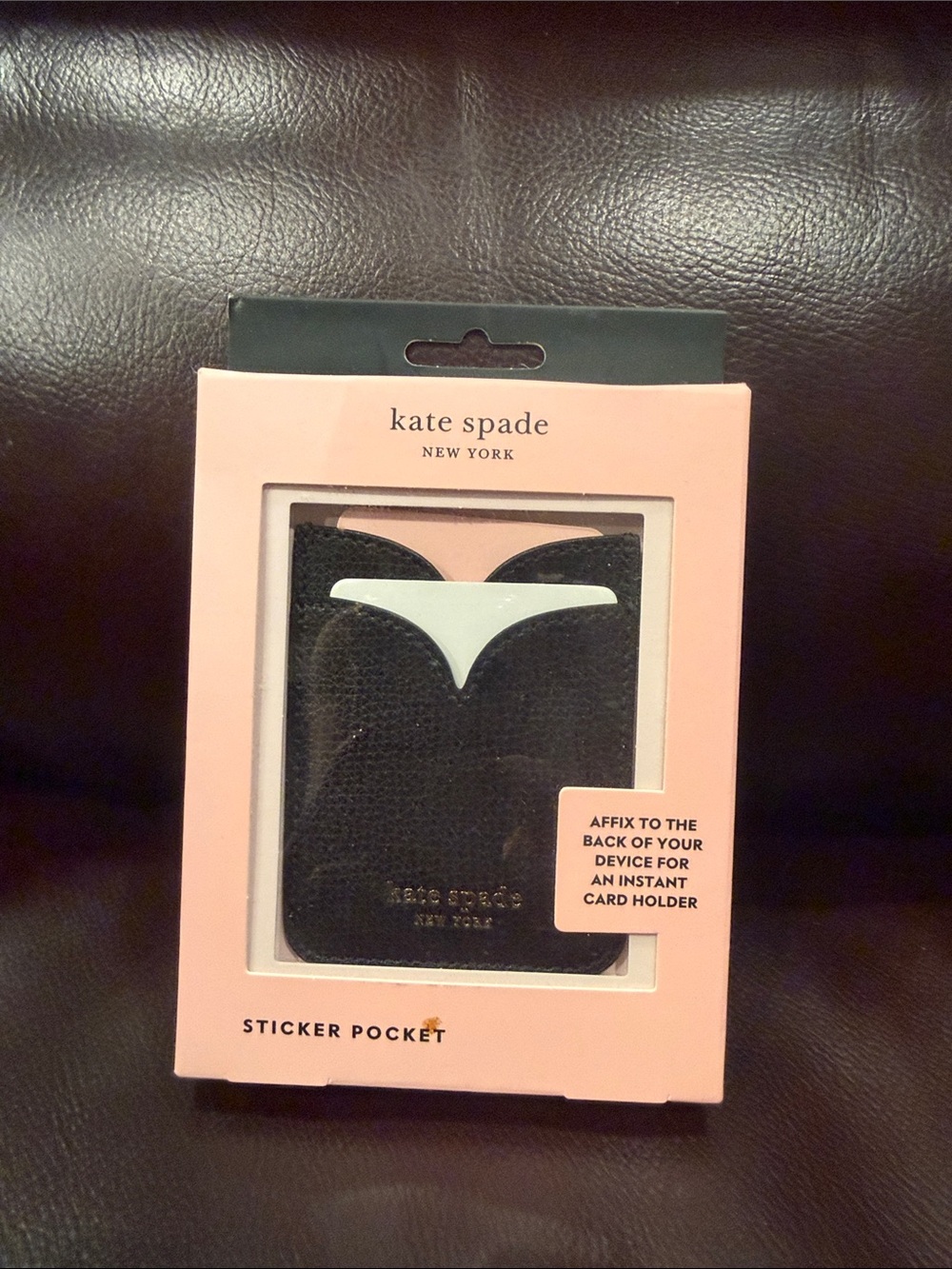 kate spade black leather sticker card holder with gold logo